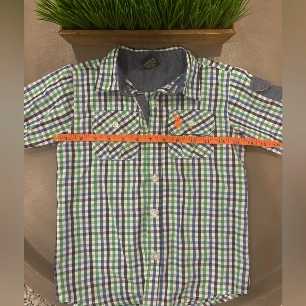 U.S Polo Assn. Boys Green/Blue Short Sleeve Button Down Size 4T - Picture 6 of 7